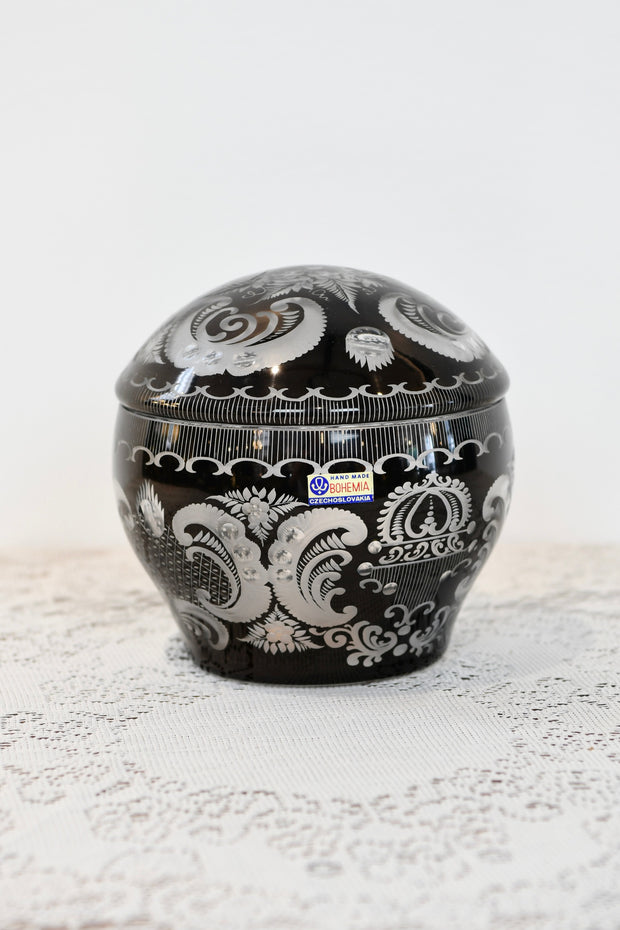 Czech Handmade Bohemian Black Lidded Jar