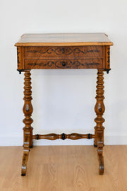 Antique Inlaid Burl Walnut Sewing Stand