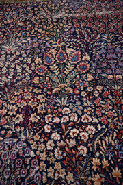 Antique & Finely Hand Knotted Kerman Lavar Blue Floral Rug