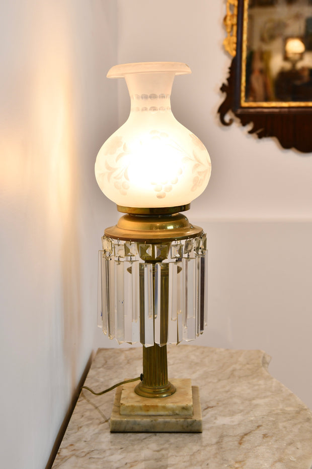 Antique Brass and Marble Astral Lamp