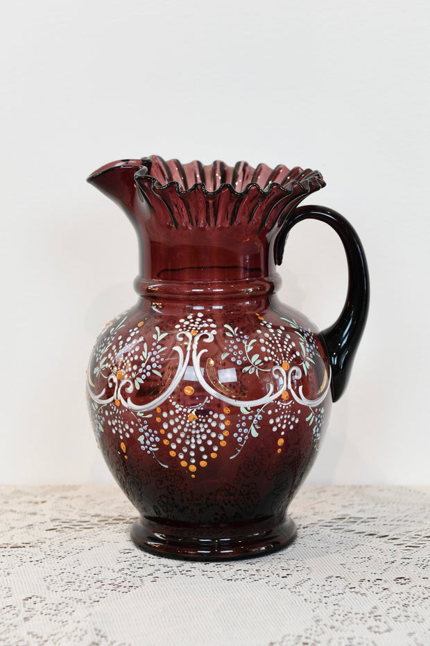 Bohemian Ruffled Glass Pitcher