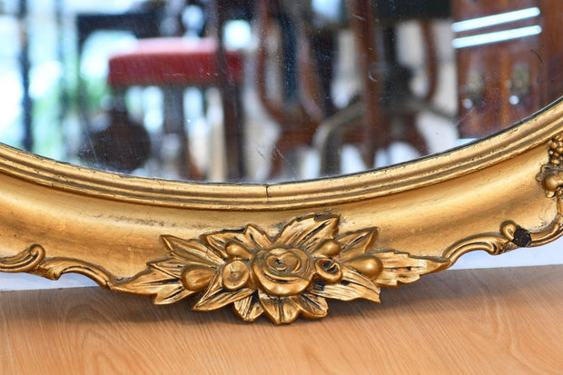 Antique Carved Oval Giltwood Dove Crest Mirror