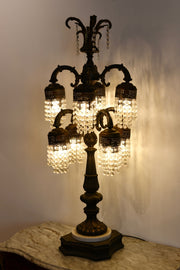 Spelter Lamp with Crystal Prisms