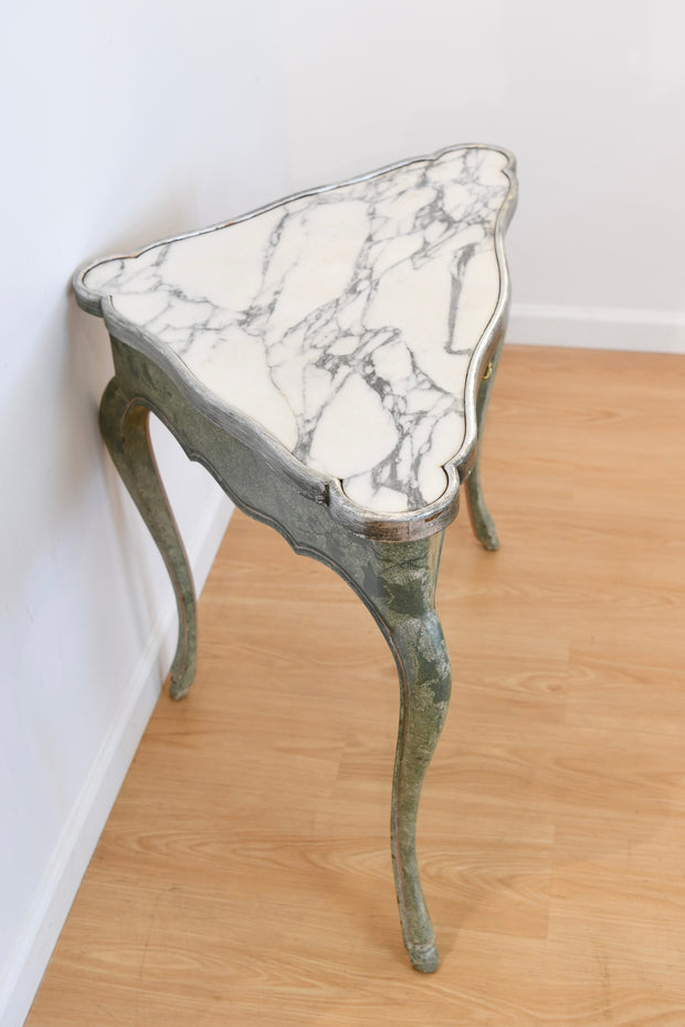 Triangular Carrara Marble Top Painted Italian Table