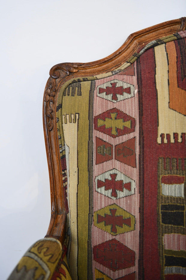 Antique Finely Carved Louis XV Style Chair With Kilm Upholestry