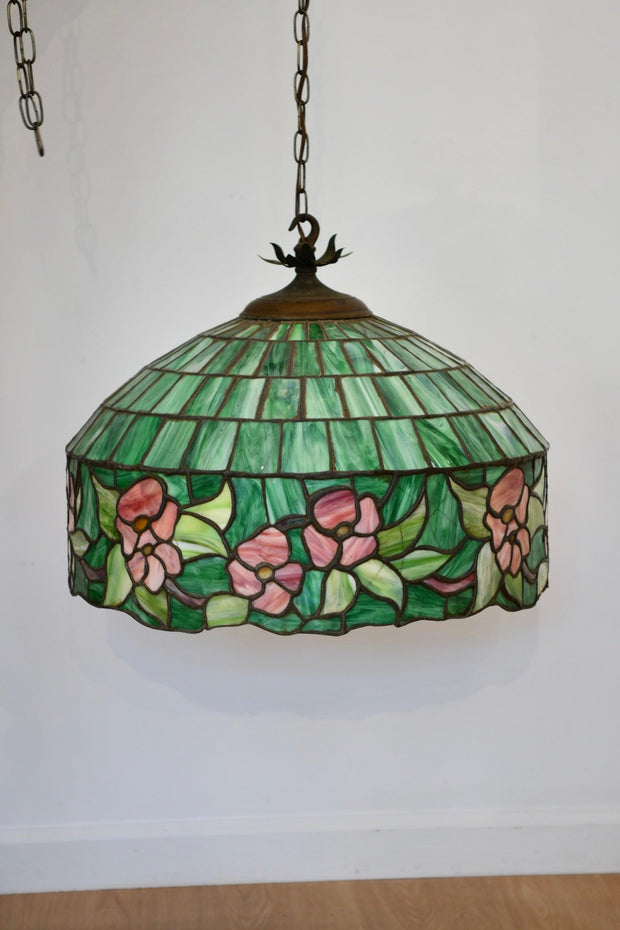 Large Leaded Glass Slag Lamp