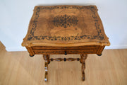 Antique Inlaid Burl Walnut Sewing Stand