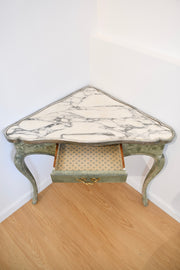 Triangular Carrara Marble Top Painted Italian Table