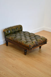 Antique Leather Footstool with Adjustable Base