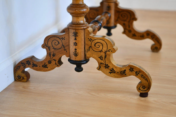 Antique Inlaid Burl Walnut Sewing Stand