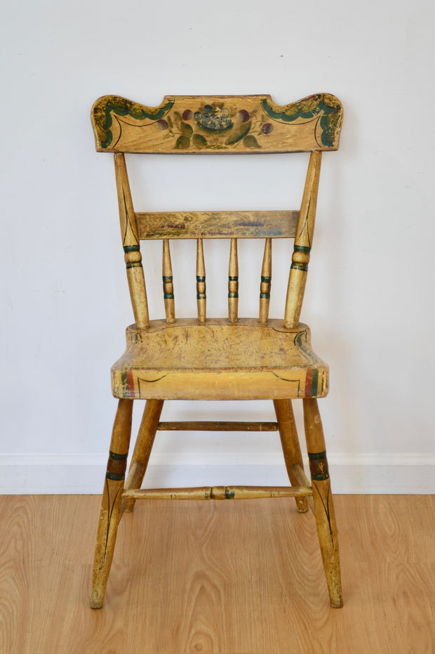 Pennsylvania Painted Half Spindle Back Plank Seat Chair