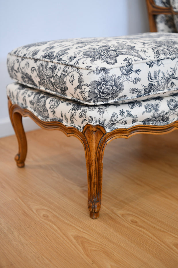 French Provincial Fruitwood Fauteuil with Matching Ottoman