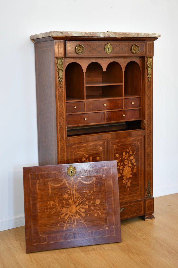 Louis XVI-Style Inlaid Secretaire Abattant