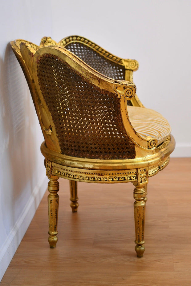 Antique Louis XVI Gold Leaf Cane Chair