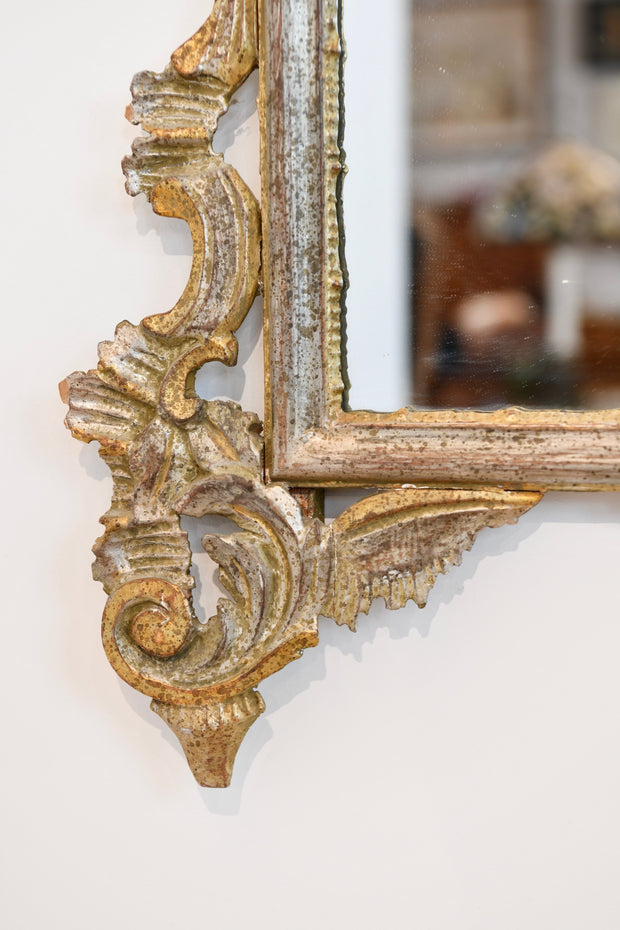 Vintage Carved Silver Giltwood Italian Mirror