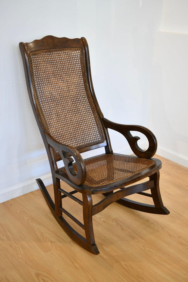 Antique American Caned Rocking Chair