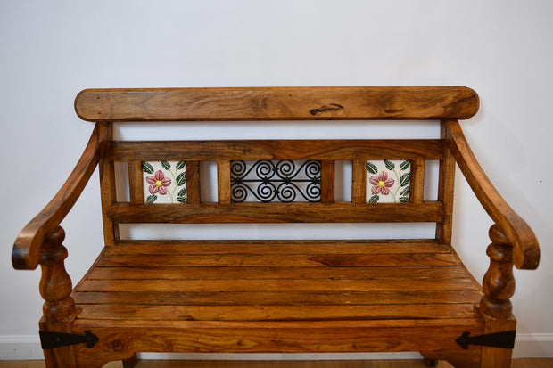 Wooden Bench with Tiled Back
