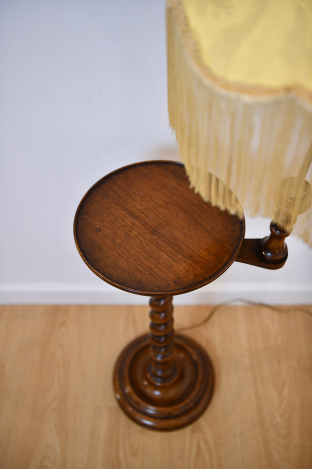 Mahogany Floor Lamp with Fringe Shade