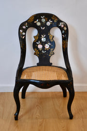 Mother of Pearl Inlaid Caned Chair