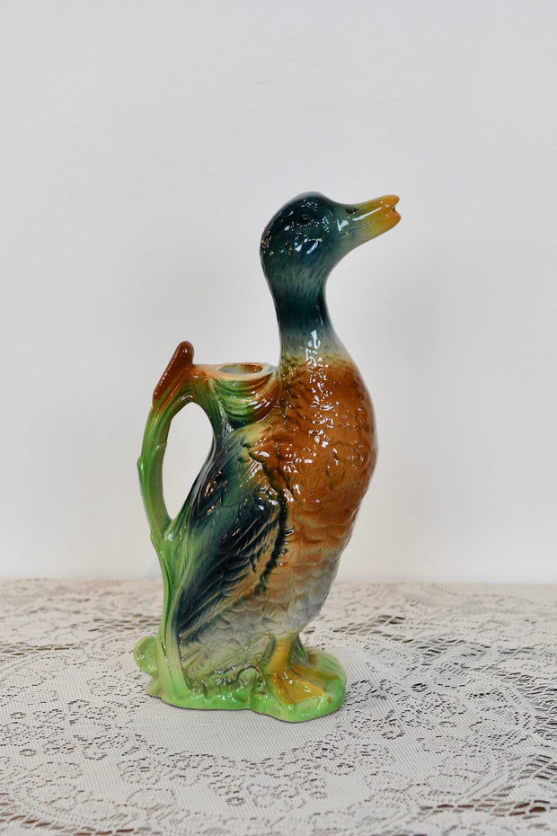 Porcelain Duck Candlestick and Figurine