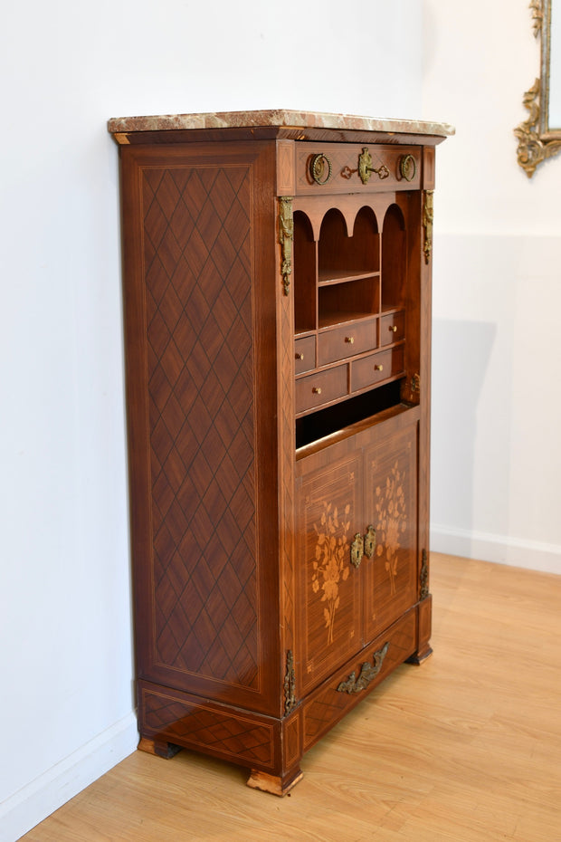 Louis XVI-Style Inlaid Secretaire Abattant