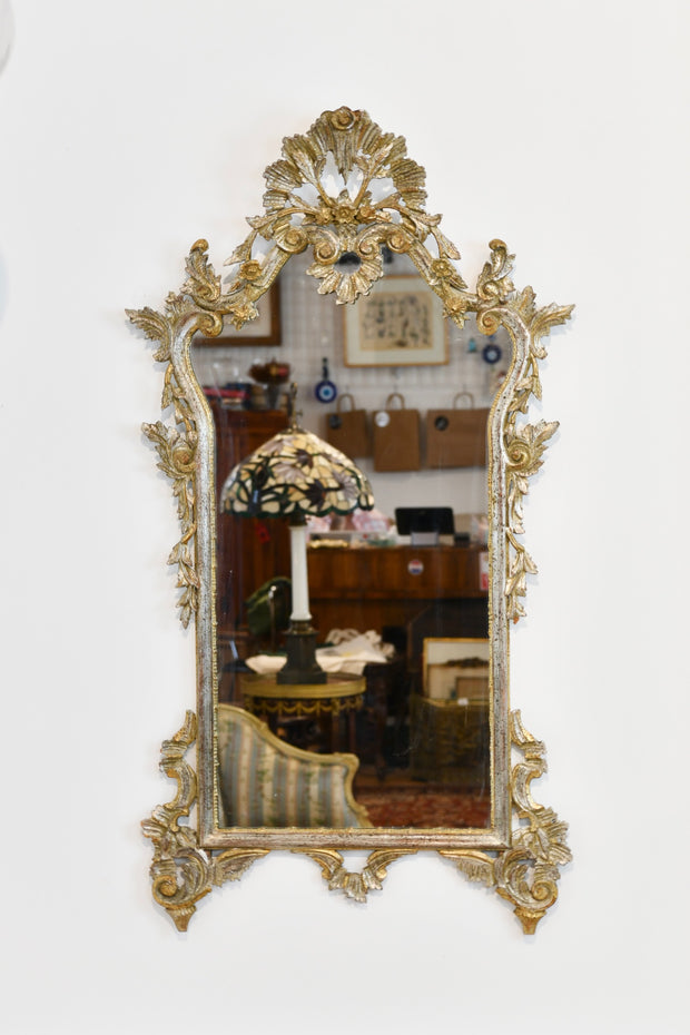 Vintage Carved Silver Giltwood Italian Mirror