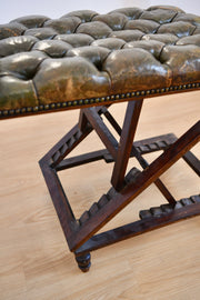 Antique Leather Footstool with Adjustable Base