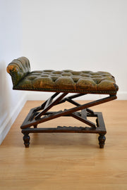 Antique Leather Footstool with Adjustable Base