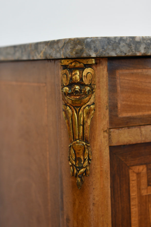 Inlaid Bronze Mounted Marble Top Nightstand