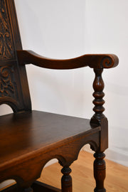 Antique Jacobean Style Carved Walnut Bench