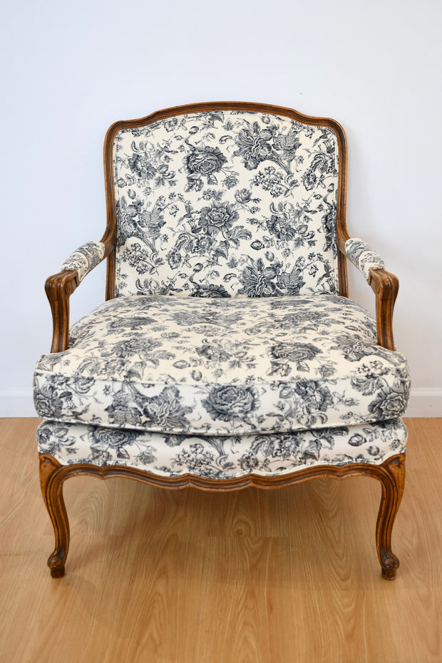 French Provincial Fruitwood Fauteuil with Matching Ottoman