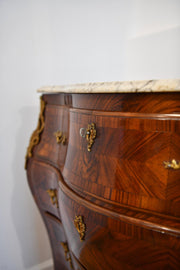 Louis XV Style Kingwood Marble Top Bombe Commode