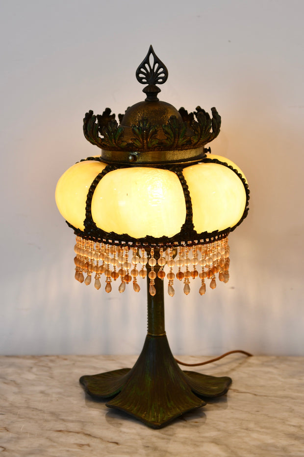 Bronze & Glass Table Lamp with Beads