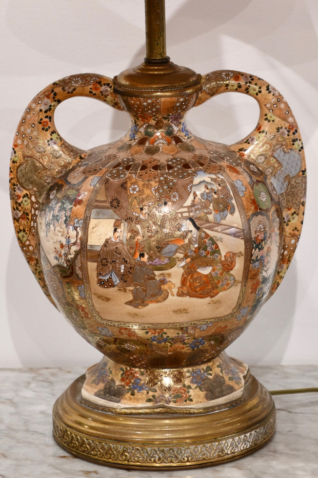 Japanese Satsuma Porcelain Vase Lamp