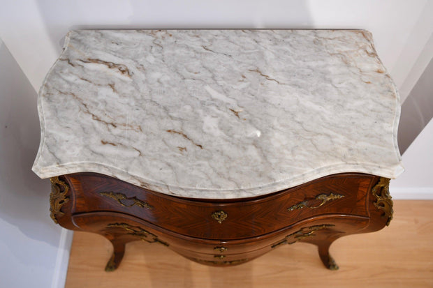 Louis XV Style Kingwood Marble Top Bombe Commode