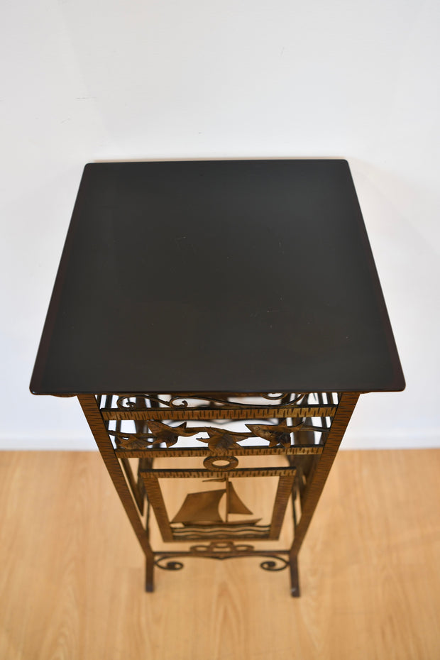 Black Glass Top Nautical Metal Table