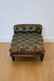 Antique Leather Footstool with Adjustable Base