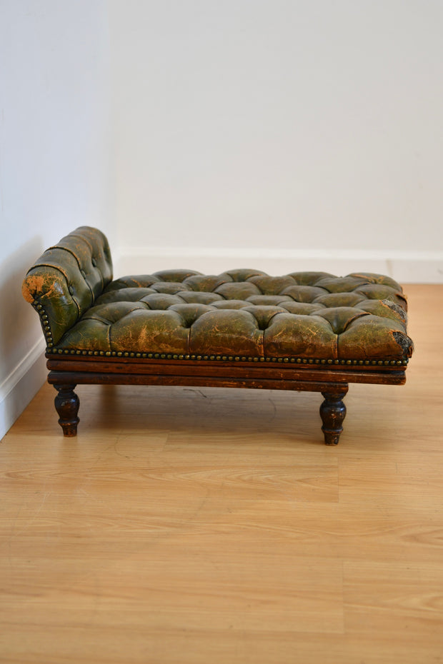 Antique Leather Footstool with Adjustable Base