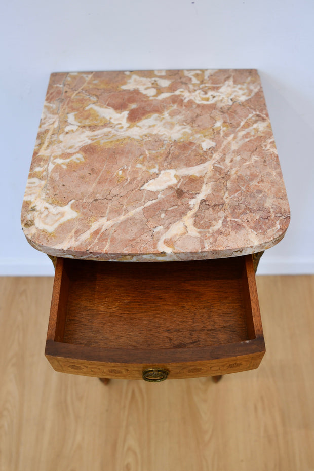 French Inlaid Rosewood Marble Top Nighstand