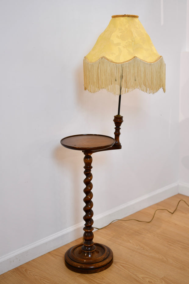 Mahogany Floor Lamp with Fringe Shade