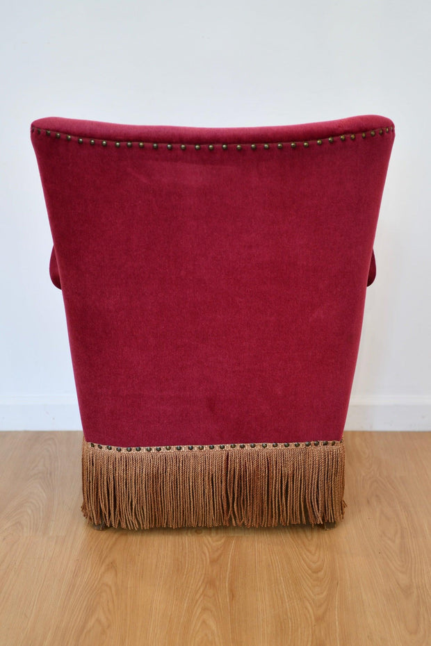 Frits Henningsen Maroon Velvet Lounge Chair