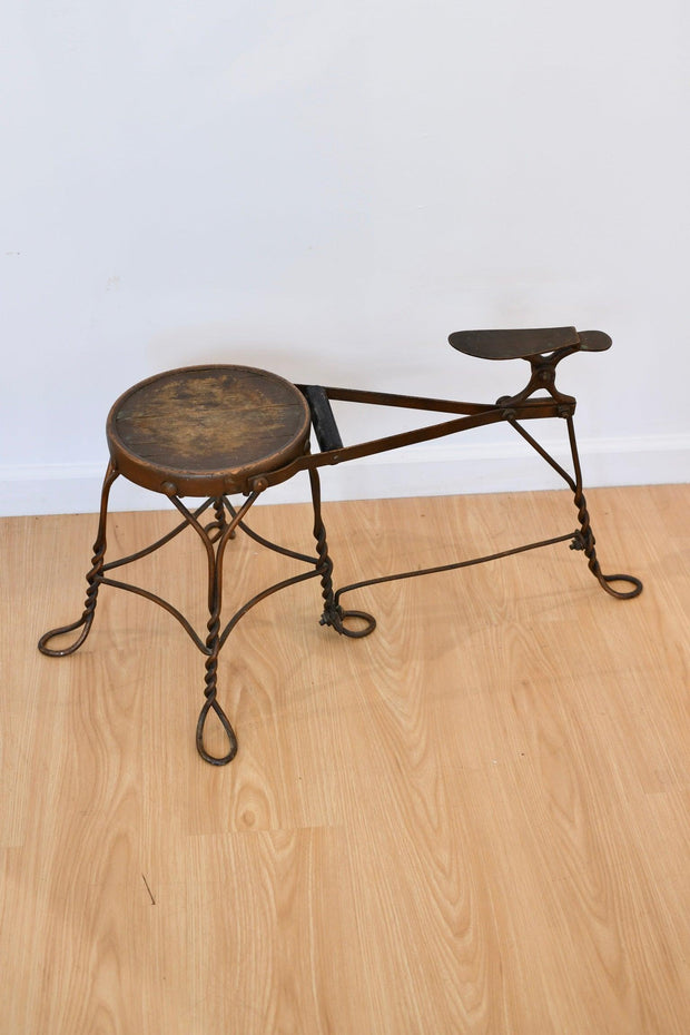 Antique Iron and Wood Shoe Shine Seat