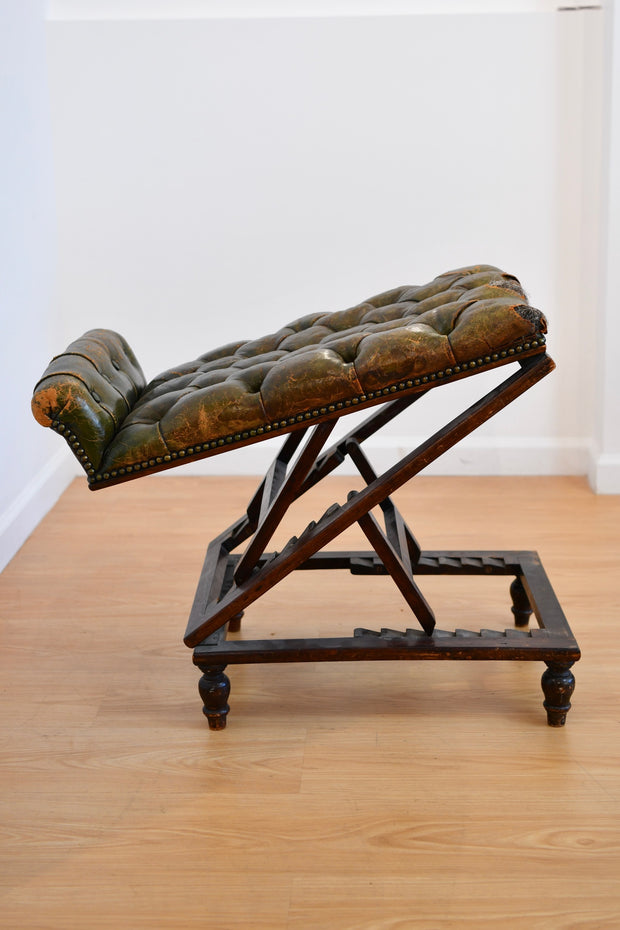 Antique Leather Footstool with Adjustable Base