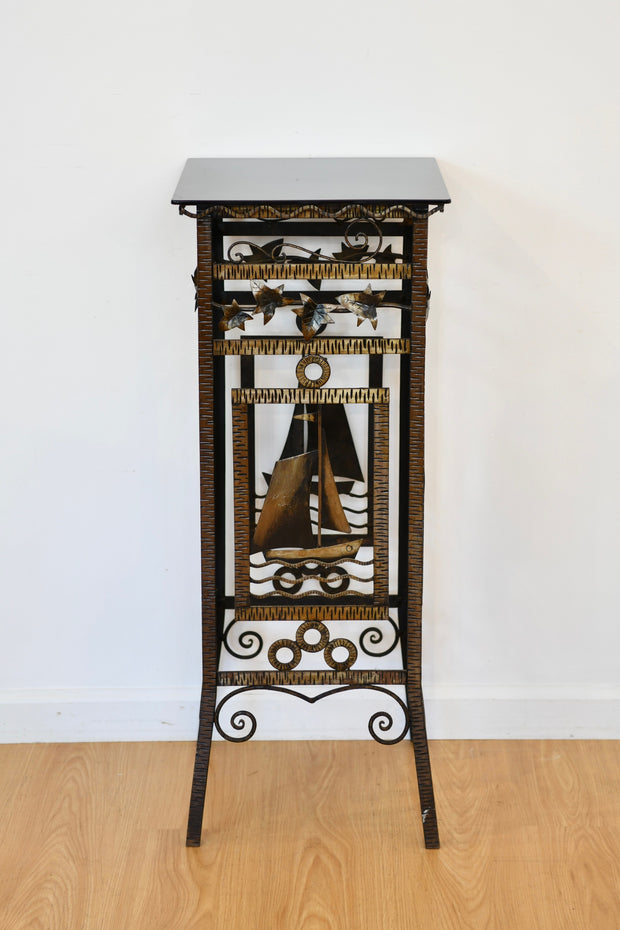 Black Glass Top Nautical Metal Table