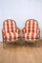 Vintage Louis XVI Style Upholstered Bergere