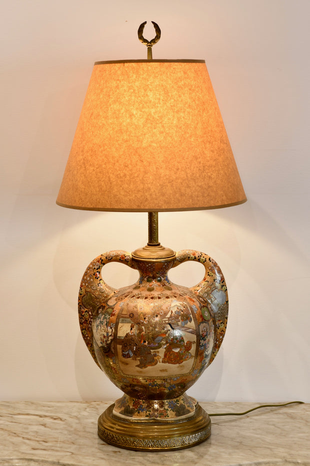 Japanese Satsuma Porcelain Vase Lamp