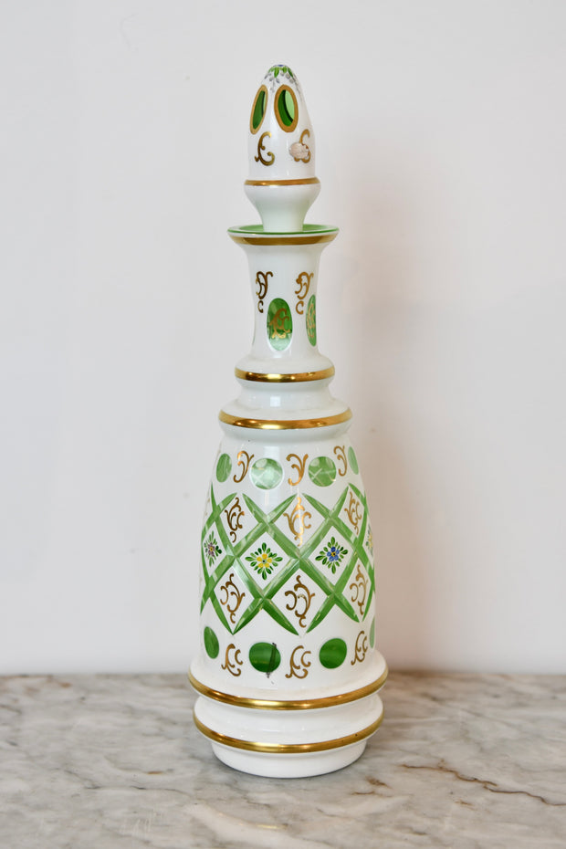 Vintage Bohemian Cut to Green Decanter
