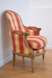 Vintage Louis XVI Style Upholstered Bergere