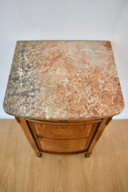 Inlaid Bronze Mounted Marble Top Nightstand
