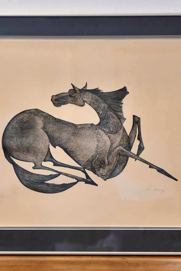 Pencil Signed Lithograph of Horse